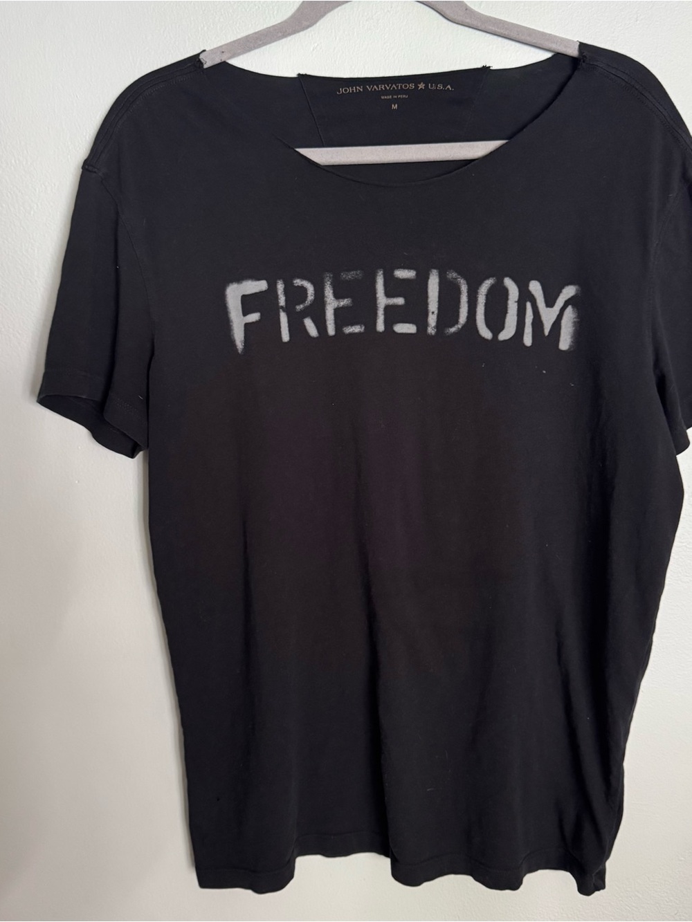 John Varvatos Black Tee with White "FREEDOM" Stencil